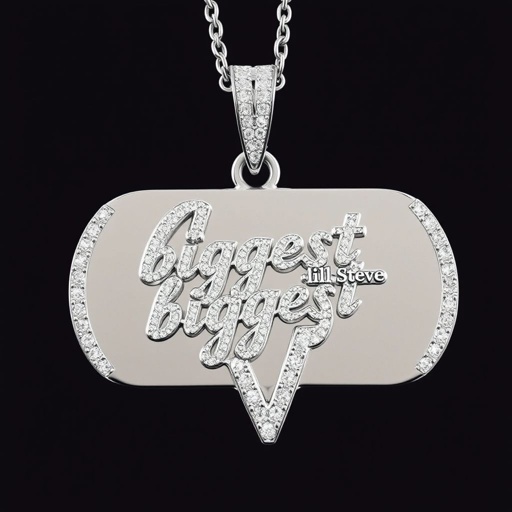 Create a fully iced out Dog tag pendant with the word “one way” at the top and “lil Steve” at the bottom  “biggest V” in the middle 