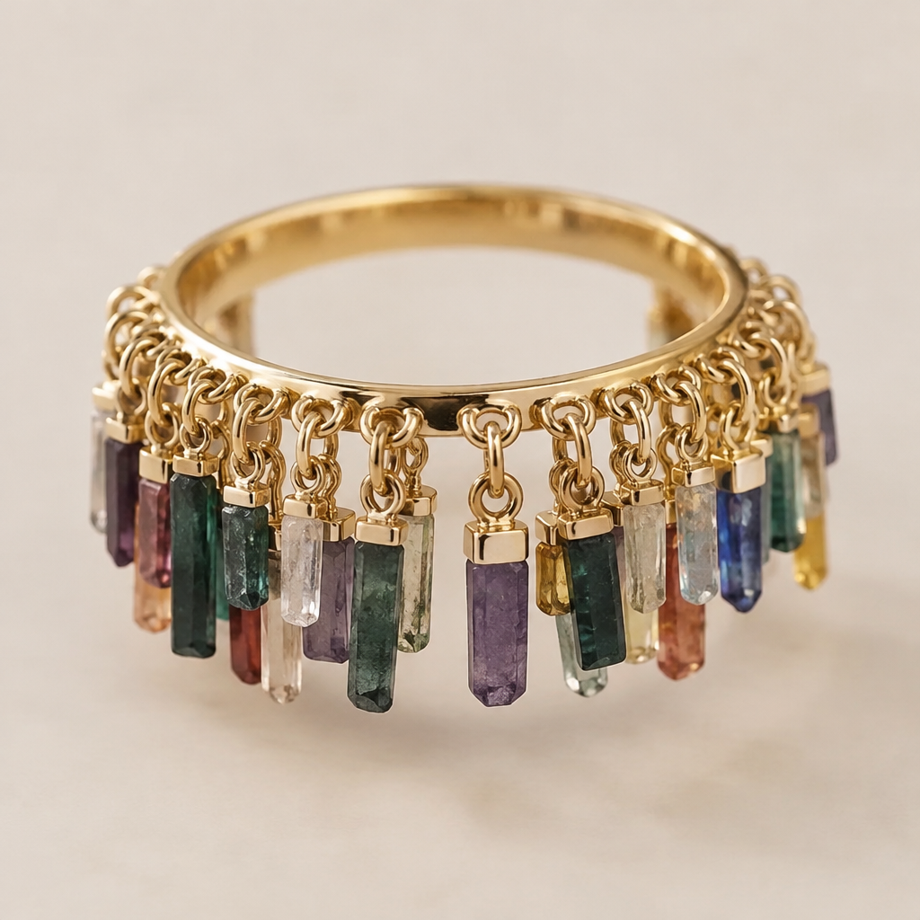 A women's ring. otuzsekiz dikine sarkıt içinde amatör taşlar olan yuvarlak bir yüzük
photorealistic jewelry design, A women's ring. otuzsekiz dikine sarkıt içinde amatör taşlar olan yuvarlak bir yüzük, modern style, just the design no text