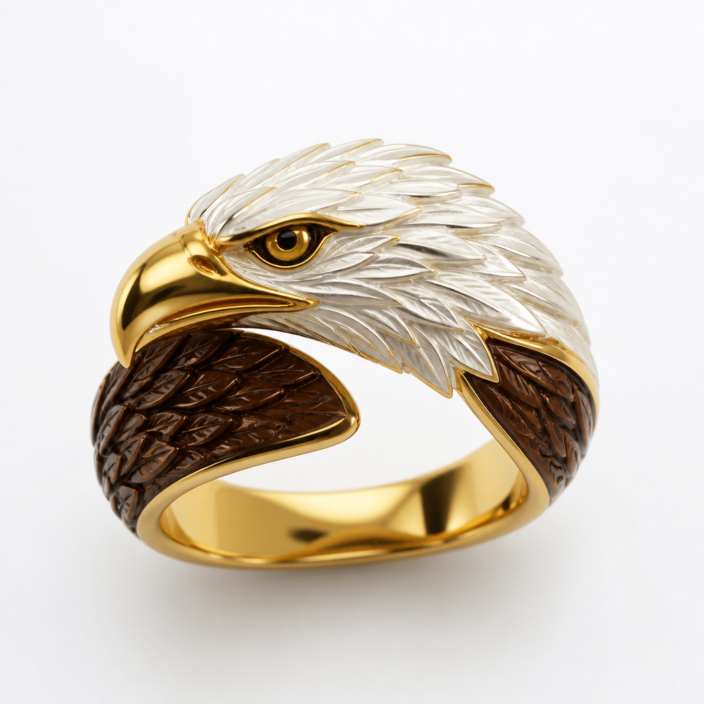 . Refinement: ponle los colores de la aguila blanca que son blanco amarillo y cafe
photorealistic jewelry design, . Refinement: ponle los colores de la aguila blanca que son blanco amarillo y cafe, Modern style, just the design no text