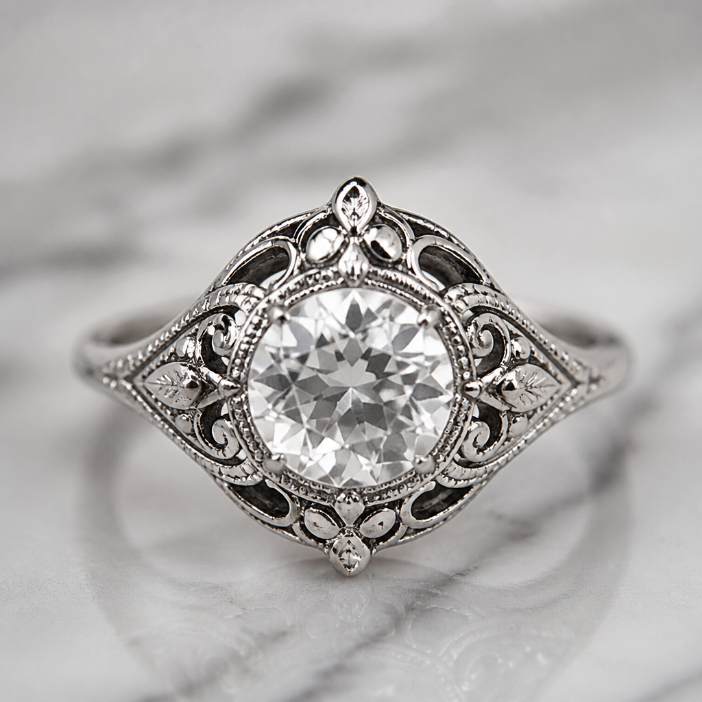 A vintage women's ring made of silver
photorealistic jewelry design, A vintage women's ring made of silver, vintage style, just the design no text