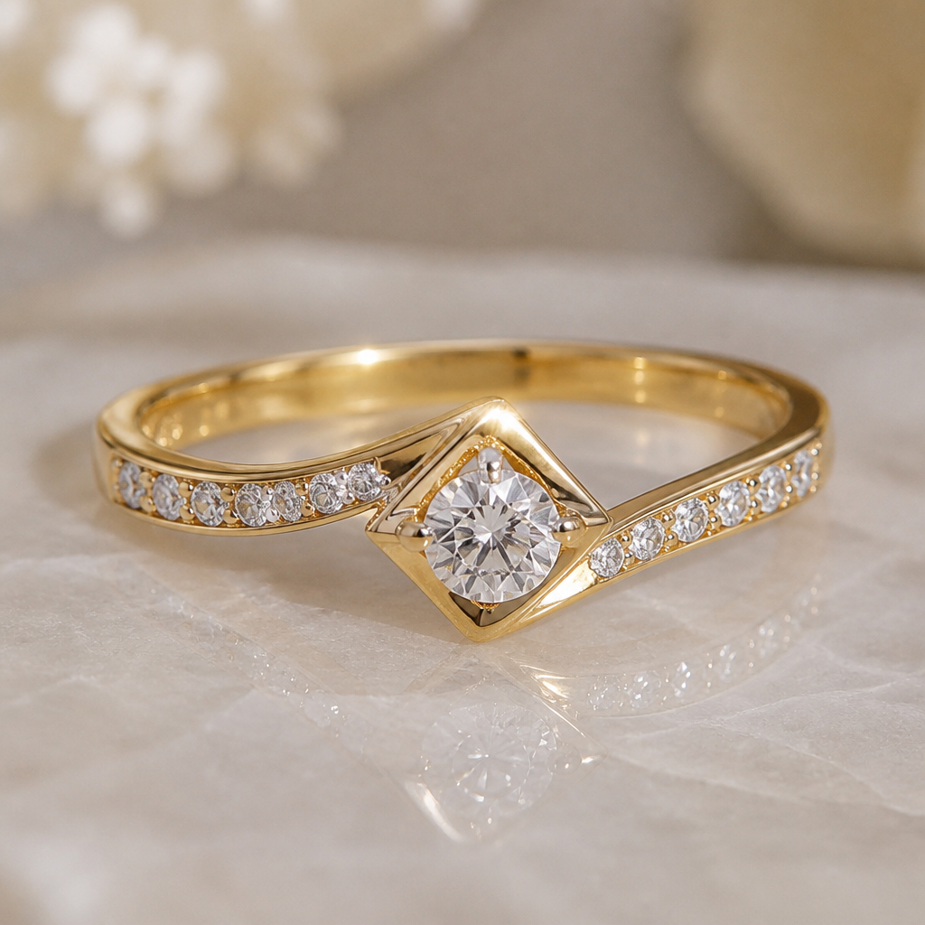 A modern women's ring made of gold with diamond stones suitable for wedding
photorealistic jewelry design, A modern women's ring made of gold with diamond stones suitable for wedding, modern style, just the design no text