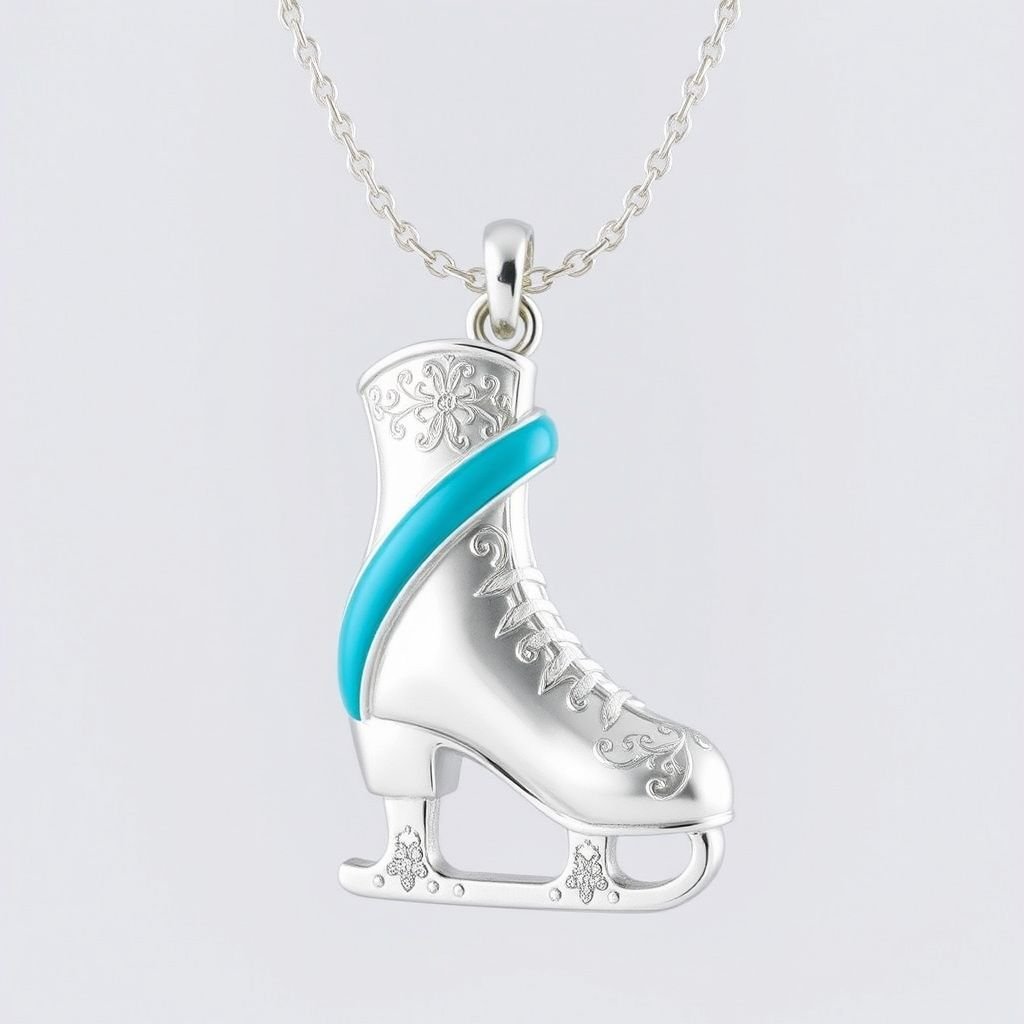 Pendant shape one ice skate with turquoise stripe as thin part
