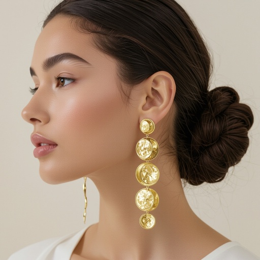 Серьги в золоте без камней фазы луны длинные серьги плавные формы