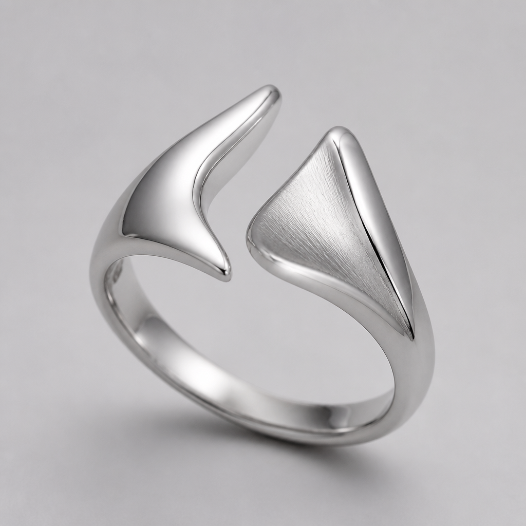 A women's ring made of silver
photorealistic jewelry design, A women's ring made of silver, modern style, just the design no text