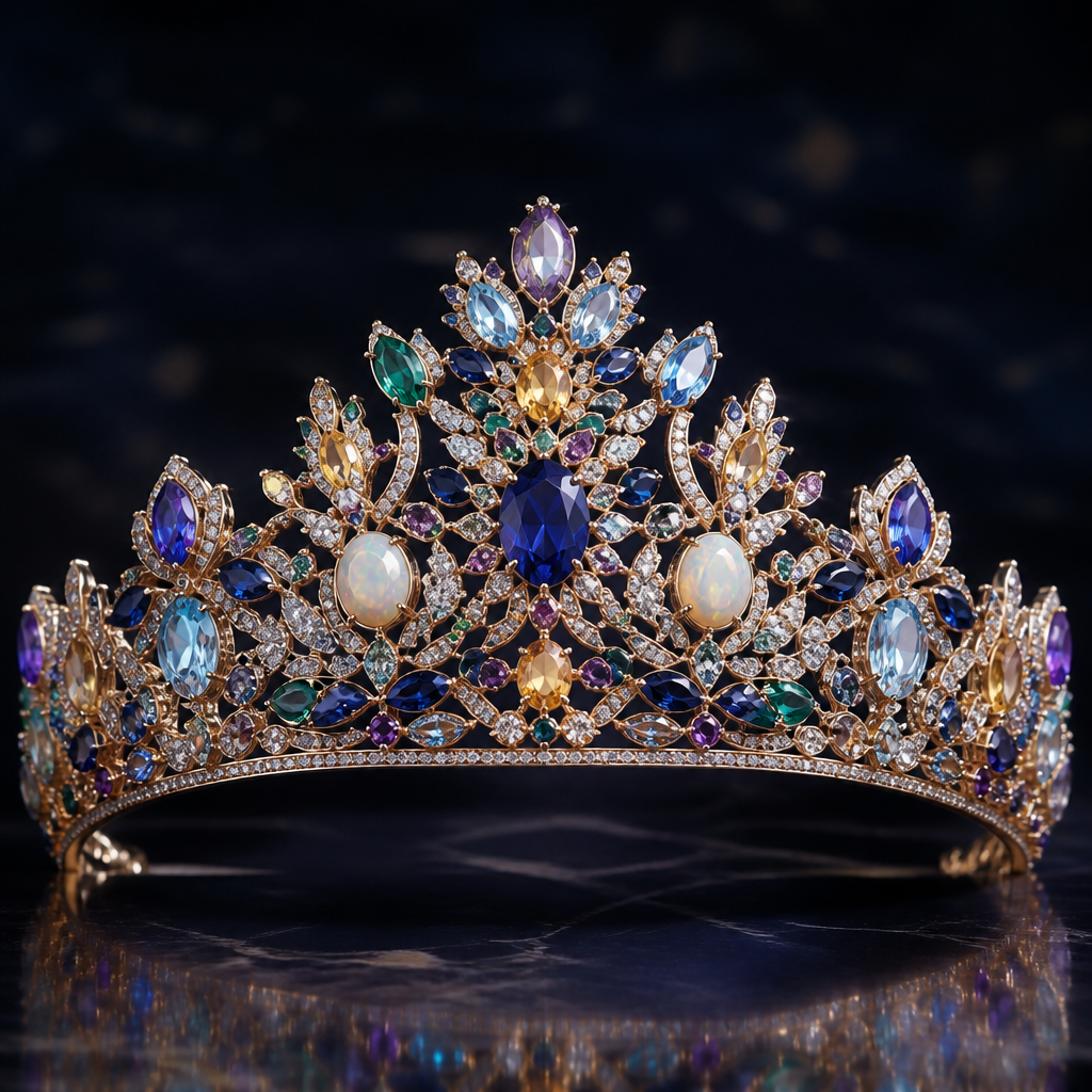 A women's tiara with sapphire and diamond and emerald and opal and aquamarine and amethyst and topaz stones, highly ornate, intricate and elaborate, richly detailed
photorealistic jewelry design, A women's tiara with sapphire and diamond and emerald and opal and aquamarine and amethyst and topaz stones, highly ornate, intricate and elaborate, richly detailed, modern style, just the design no text