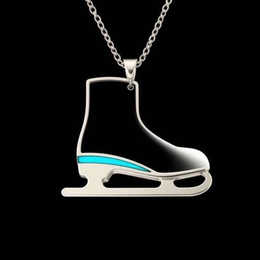 Silver Pendant shape one ice skate with turquoise stripe inside the low thin part blade