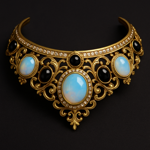 Opalite and onyx yellow gold collar