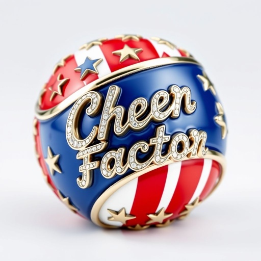 Red white and blue medal ring that says cheer factor
