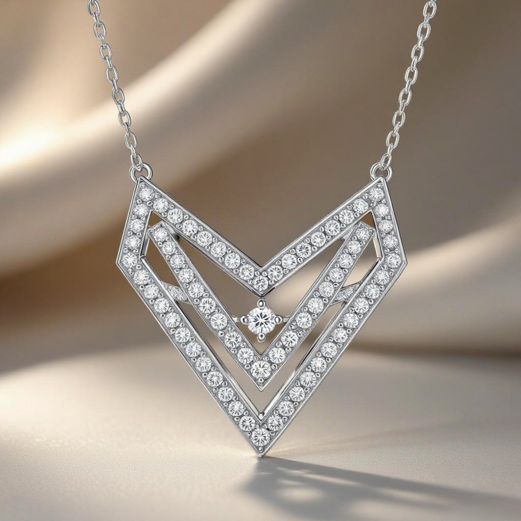 Geomatric big necklace of diamonds of abstract and moder shape and modern style for a show to see all the details of the necklace of edge and modern contemporary style 