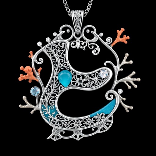 Silver Pendant shape one ice skate with turquoise stripe inside the low thin part blade