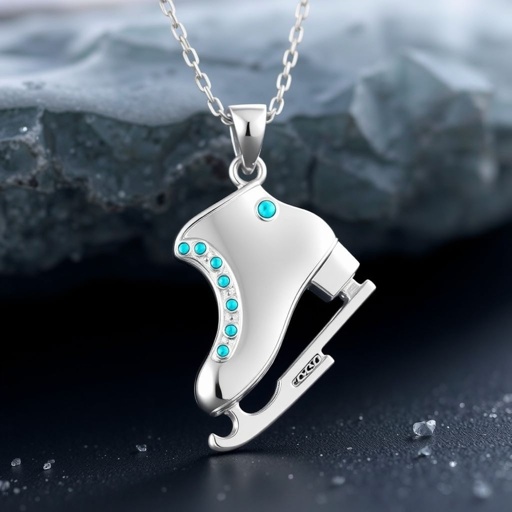 Pendant silver with stylized ice figure skating single skate  . Remove boots and leave only lowest part of skates. Add turquoise