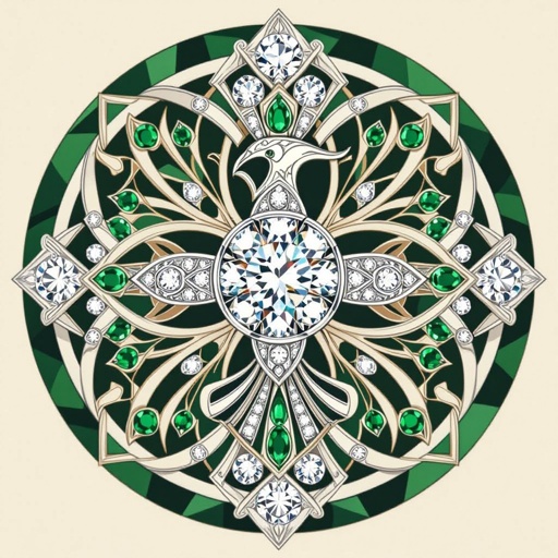 Necklace of geometric phoenix printed on it for women Design a luxurious platinum signet ring that embodies the elegance of Art Deco style, featuring a striking phoenix rendered in intricate geometric patterns. Emphasize bold lines and symmetry, with contrasting finishes for depth. Adorn the ring with brilliant-cut diamonds and emeralds, capturing the spirit of rebirth and timeless sophistication.