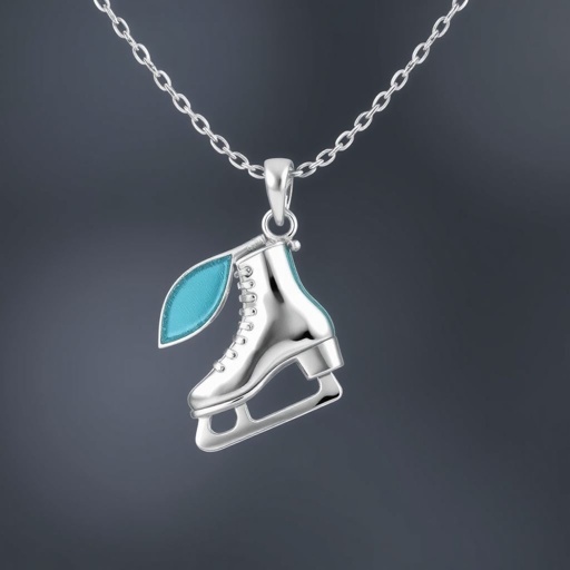 Silver pendant in the shape of figure skating blades . Remove boots and color one blade only of turquoise