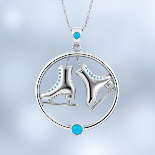 Pendant silver with stylized ice figure skating skates. Remove boots and leave only lowest part of skates. Add turquoise