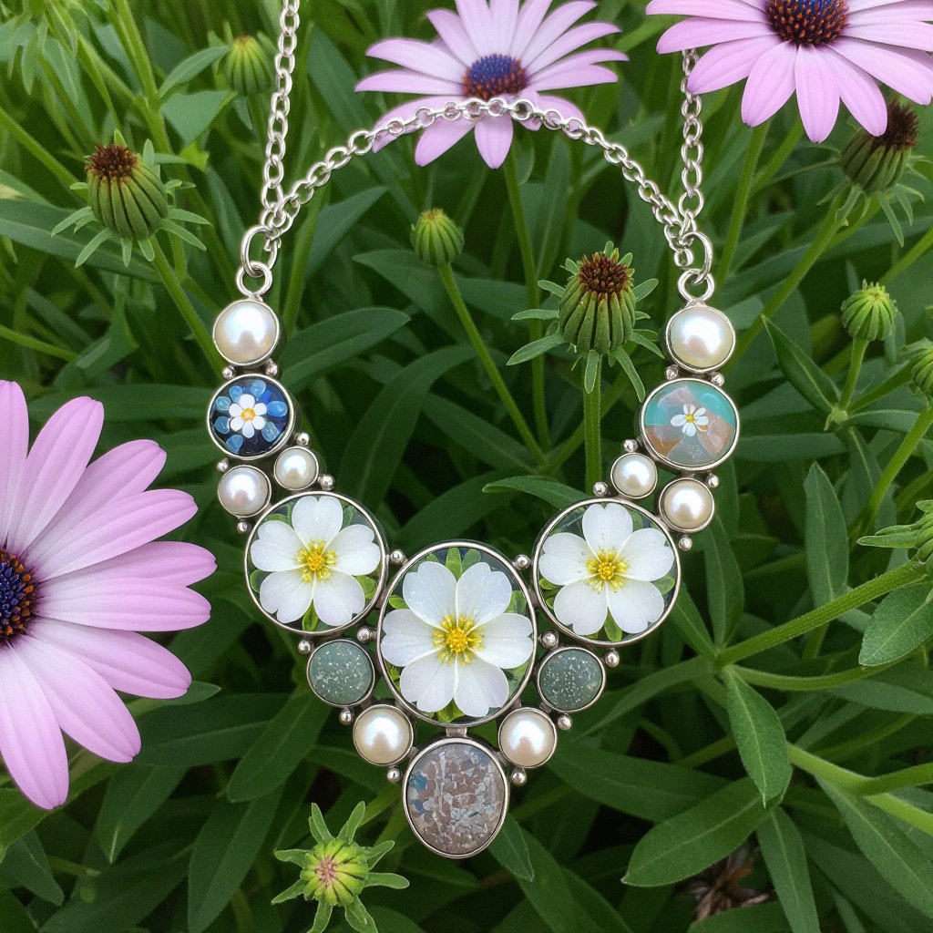 Design high quality jolleria with real flowers with resin estons Perla’s naturals and pebbles