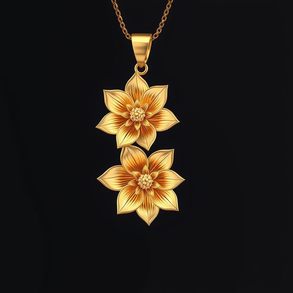 Two golden flowers onto spiral necklaces 