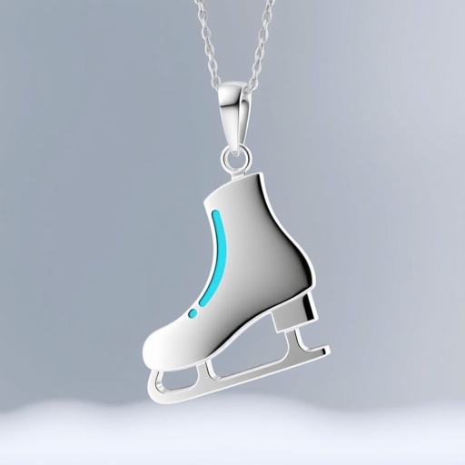 Silver Pendant shape one ice skate with turquoise stripe inside the low thin part blade