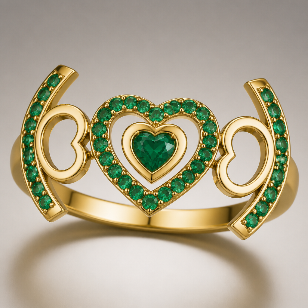 A women's ring. ано далжно быт залатым а сы переди их кансы далжны быт разделени 2 веря и внис и слевай и справай и ани не далжни дахадит друг други их далжно абйидинят зилёный изумрут. Refinement: и каторой не бйидиноном часте пастаф залатое. сертса а в серидине залатова сертца пастав зелёноый изумрут сертце а серетине ише адин залатое сертса
photorealistic jewelry design, A women's ring. ано далжно быт залатым а сы переди их кансы далжны быт разделени 2 веря и внис и слевай и справай и ани не далжни дахадит друг други их далжно абйидинят зилёный изумрут. Refinement: и каторой не бйидиноном часте пастаф залатое. сертса а в серидине залатова сертца пастав зелёноый изумрут сертце а серетине ише адин залатое сертса, just the design no text