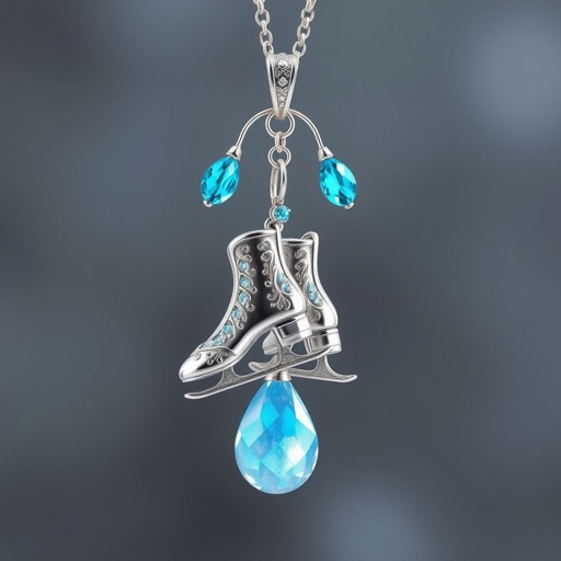 Pendant silver with stylized ice figure skating skates. Remove boots and leave only lowest part of skates. Add turquoise
