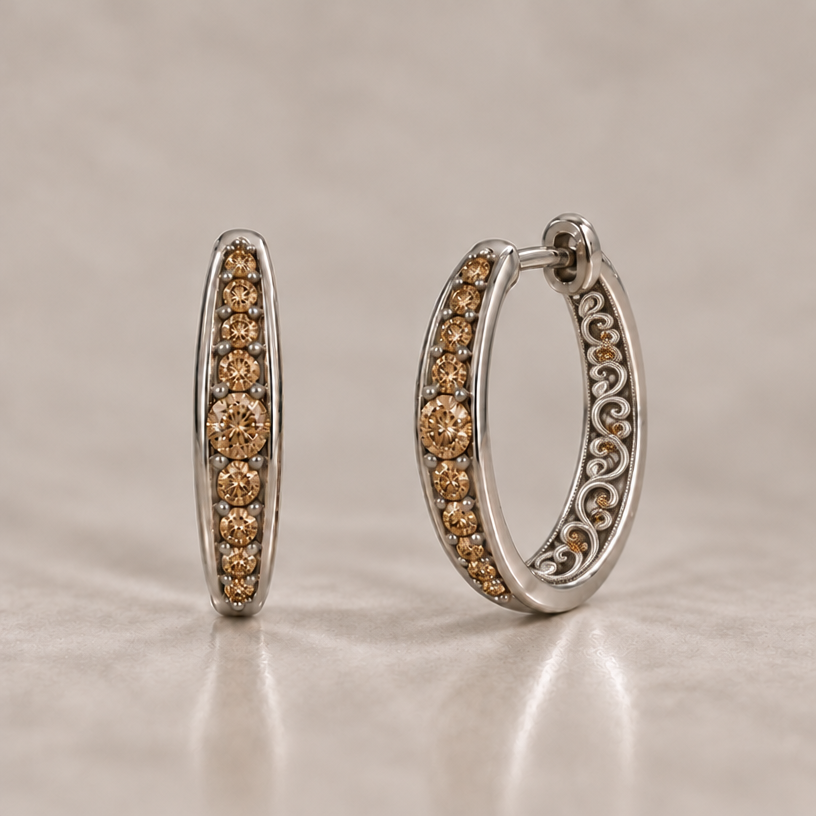 Add 5 small 1.5mm champagne diamonds to the back
edit the attached jewelry design with these instructions: Add 5 small 1.5mm champagne diamonds to the back. keep it photorealistic, just the design no text