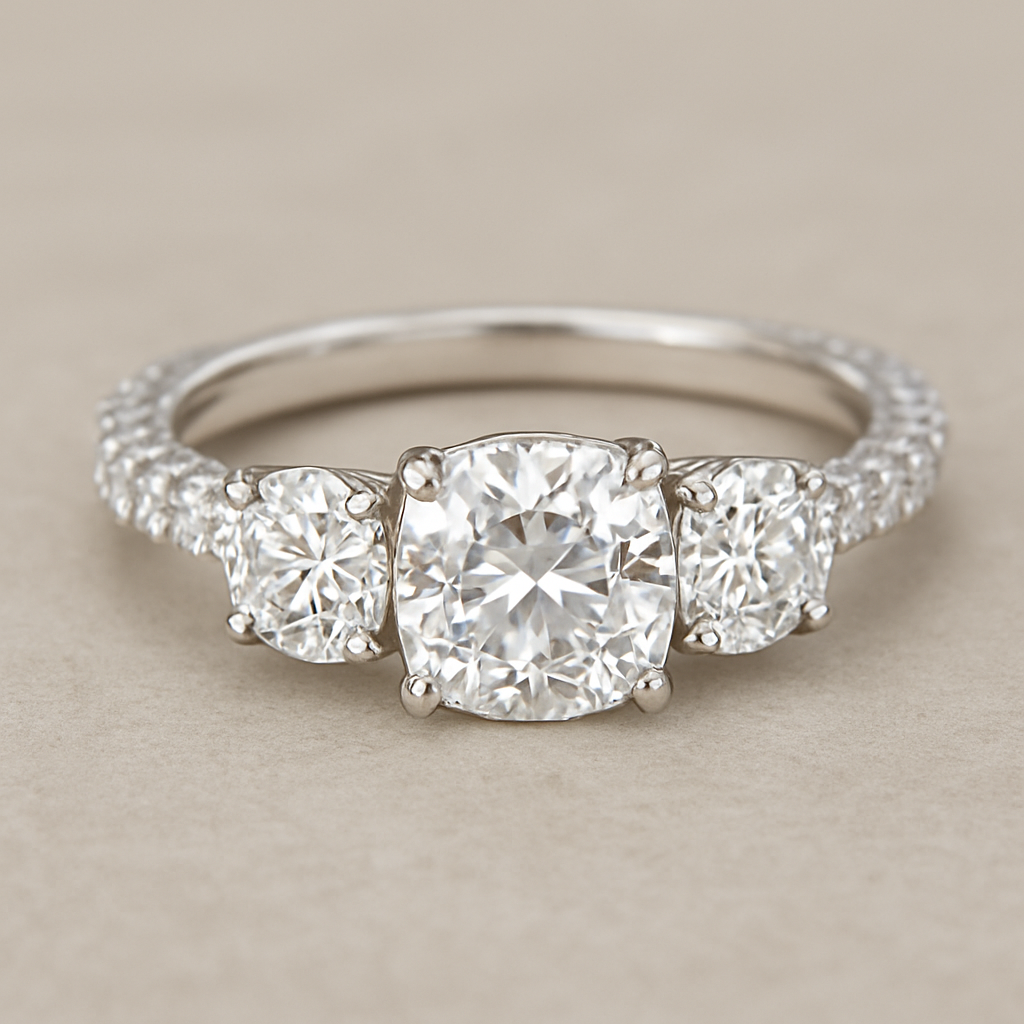 3 stone 4.5 carat wedding ring with pave band 