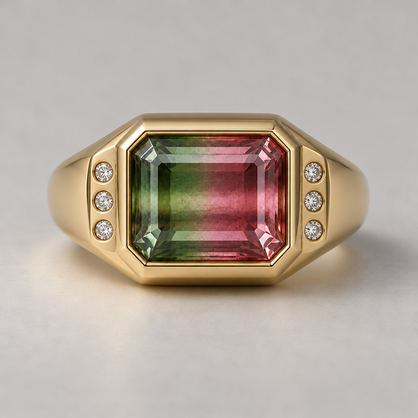 Make the ring shank a bit more smooth and feminine but keep the other elements the same.
edit the attached jewelry design with these instructions: Make the ring shank a bit more smooth and feminine but keep the other elements the same.. keep it photorealistic, just the design no text