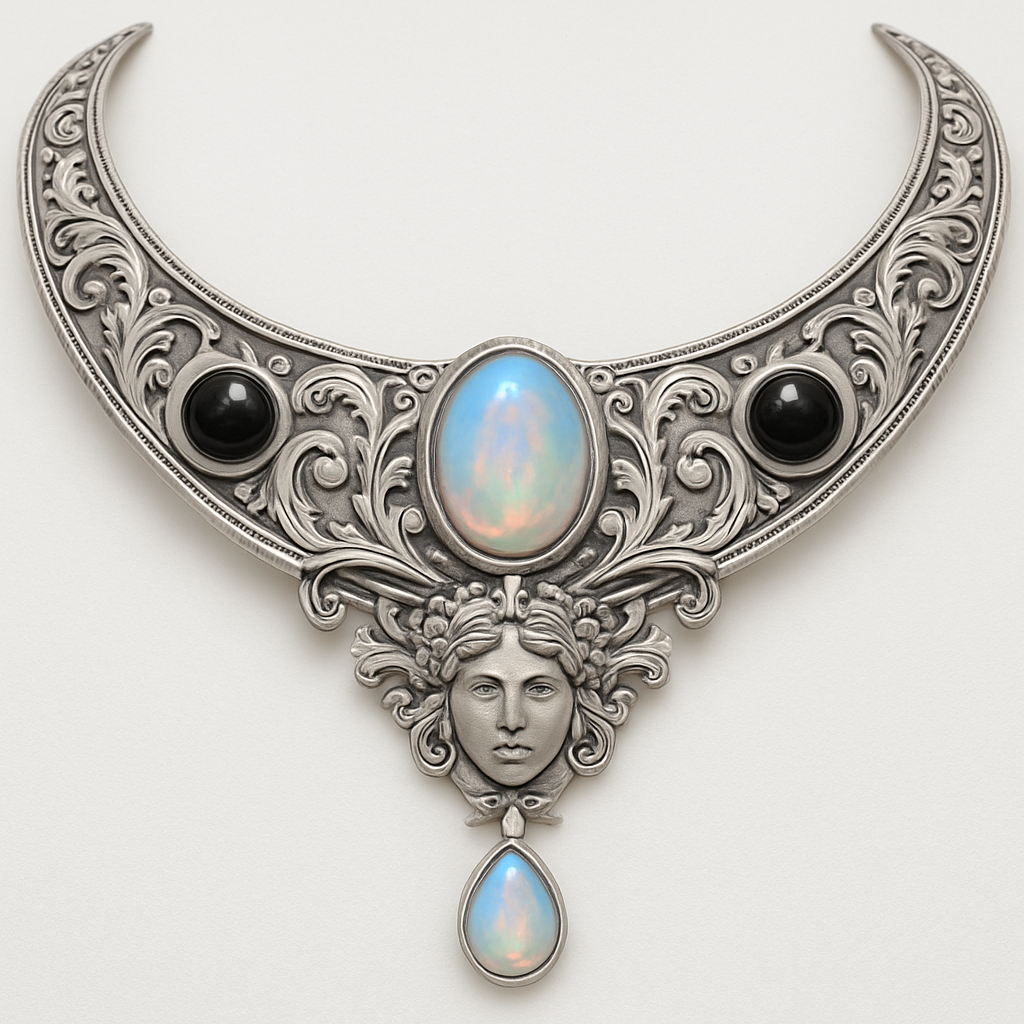 Opalite and onyx white gold collar