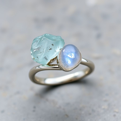 Design silver adjustable ring, use minimum silver, use 2 raw natural gemstones 