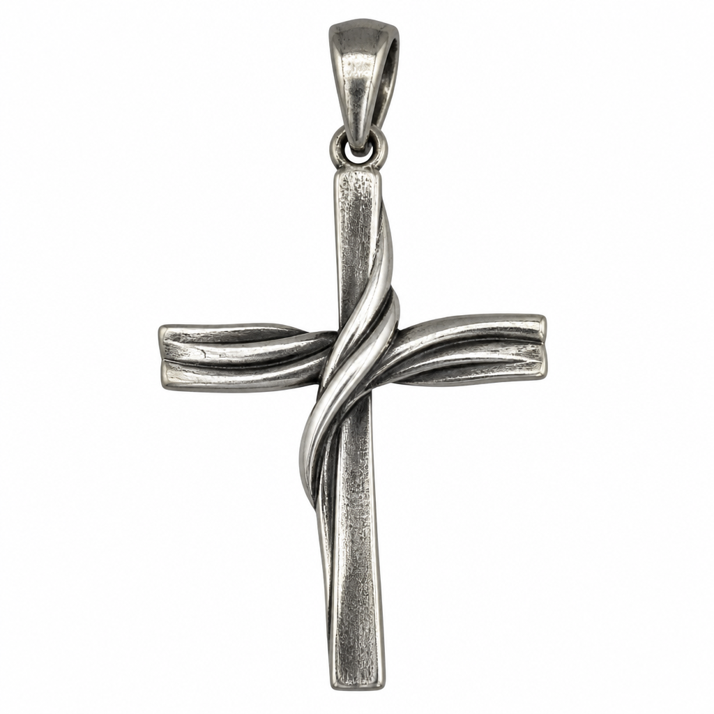 A rustic women's pendant made of silver suitable for daily wear. An extraordinary excellent beautiful delicate and elegant, super modern Cross, without stones, only the Cross without background.
photorealistic jewelry design, A rustic women's pendant made of silver suitable for daily wear. An extraordinary excellent beautiful delicate and elegant, super modern Cross, without stones, only the Cross without background., rustic style, just the design no text