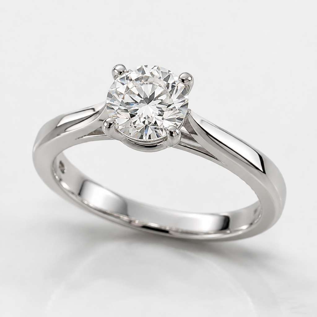 A solitaire women's ring made of white gold with diamond stones suitable for engagement
photorealistic jewelry design, A solitaire women's ring made of white gold with diamond stones suitable for engagement, solitaire style, just the design no text