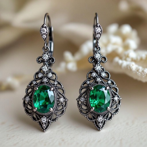 Green sapphire dangle earrings with diamond 