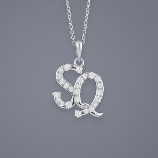 silver necklace with the pendant in letter SQ in a unique way with white  stones. Make it cute