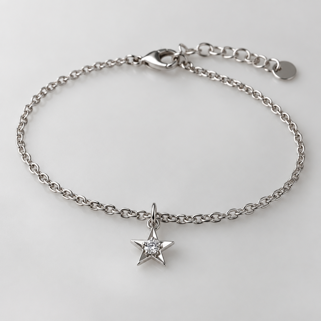 A women's ring, minimalist, simple and delicate, clean lines. un bracelet en acier join argenté avec un charmes étoile fine
argenté avec un diamand
photorealistic jewelry design, A women's ring, minimalist, simple and delicate, clean lines. un bracelet en acier join argenté avec un charmes étoile fine
argenté avec un diamand, modern style, just the design no text