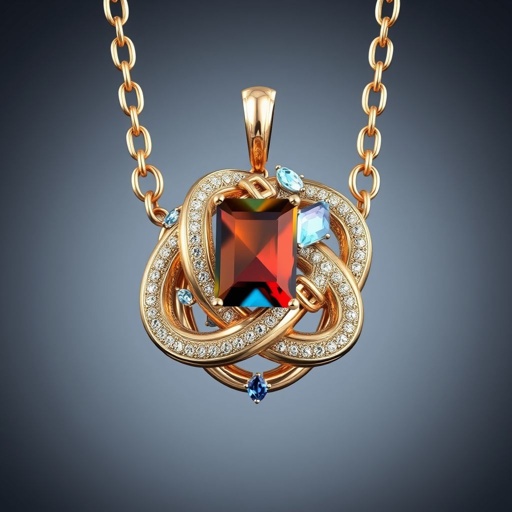 a Celtic trinity knot shaped 50 carat asscher-cut  gemstone and Navette-cut blue sapphire gemstone, FL IF clarity gold chain necklace