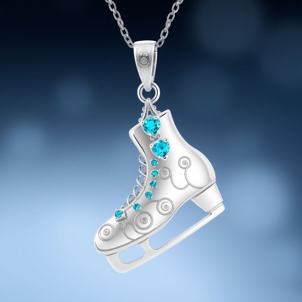 Silver pendant in the shape of figure skating blades without boots torquoise