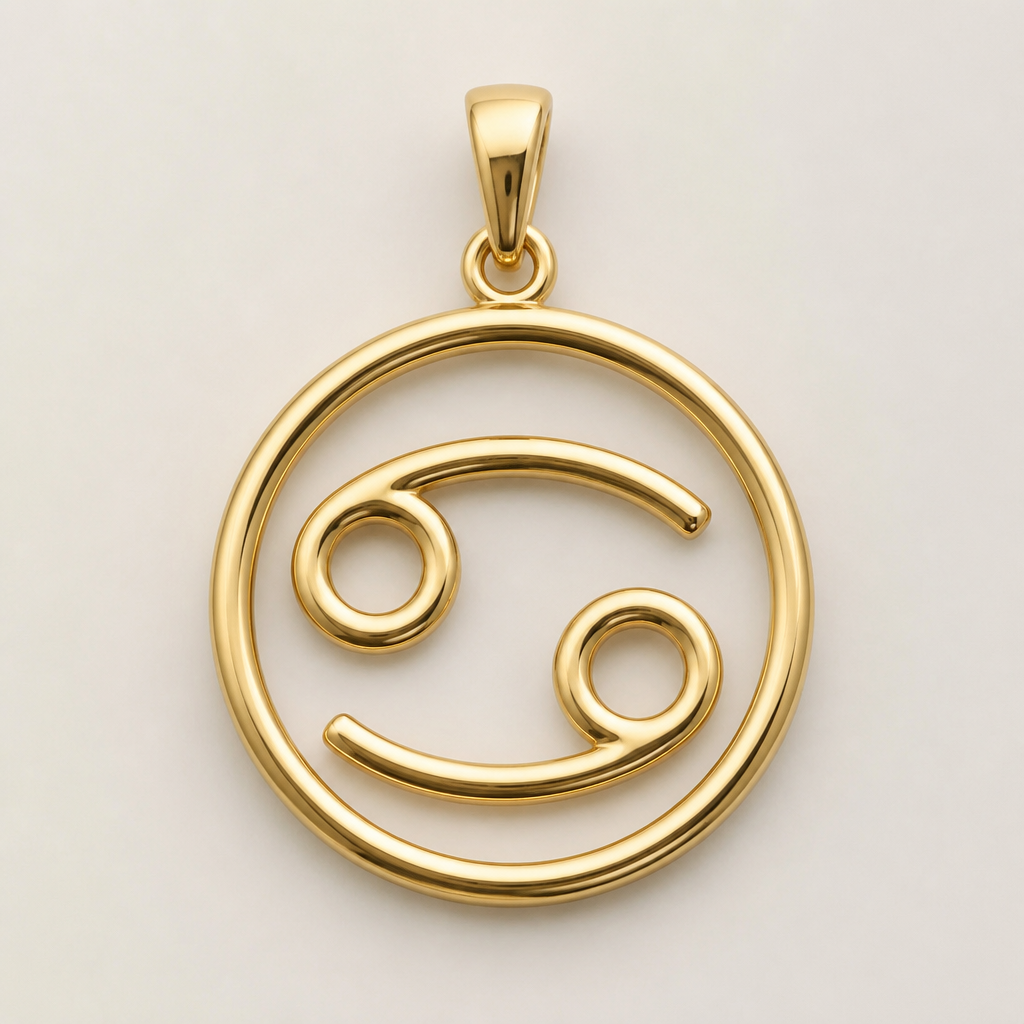 A minimalist women's pendant made of gold. colgante del signo del zodiaco de cáncer dentro de un círculo
photorealistic jewelry design, A minimalist women's pendant made of gold. colgante del signo del zodiaco de cáncer dentro de un círculo, minimalist style, just the design no text