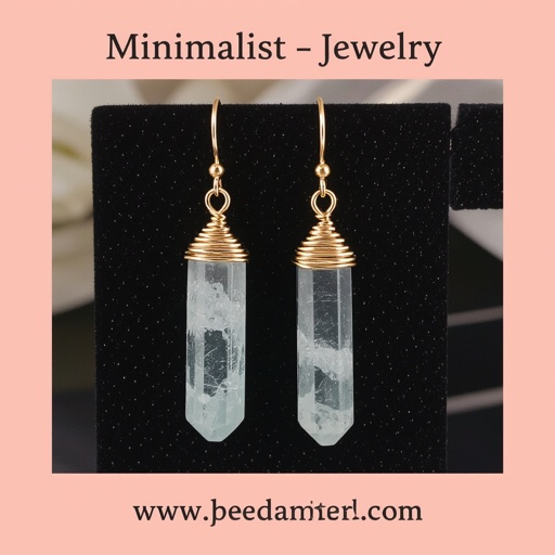 Серьги в виде кристалла необработанного бледного аквамарина в виде длинного кристалла