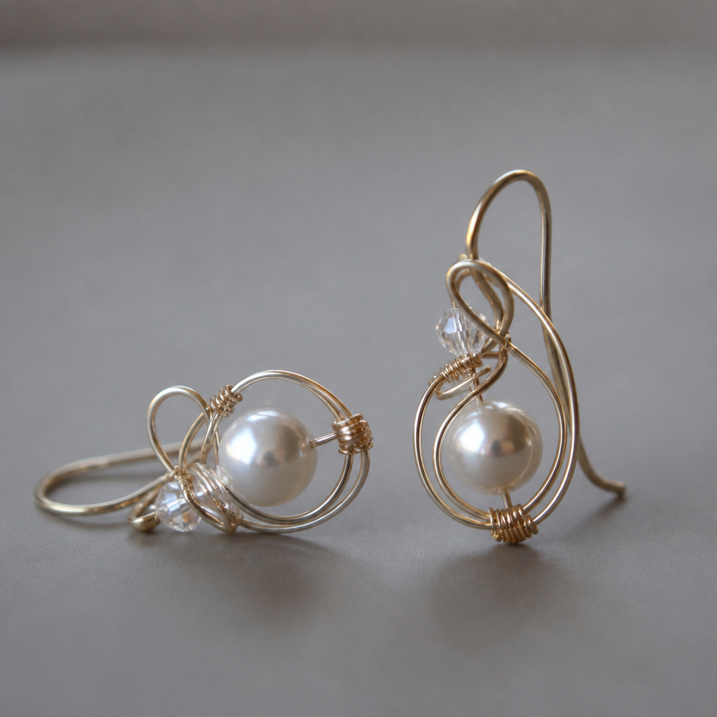 A sculptural women's earrings suitable for daily wear. beautiful bead, crystal bead and wire earrings
photorealistic jewelry design, A sculptural women's earrings suitable for daily wear. beautiful bead, crystal bead and wire earrings, sculptural style, just the design no text