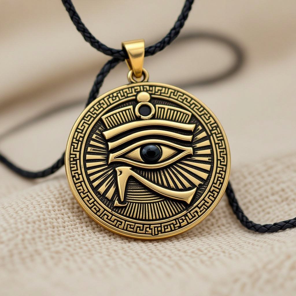 Золотой матовый медальон в форме египетского глаза тора 