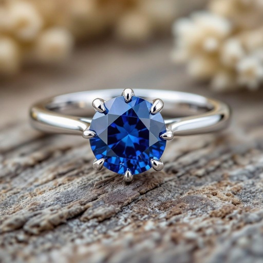 Make a Instagram thumbnail white Gold ring with Round Shape peacock Royal Blue Colour Sapphire