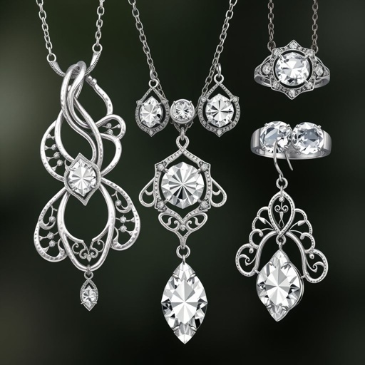 Boho sterling silver jewelry set with only gorgeous transparent diamonds.