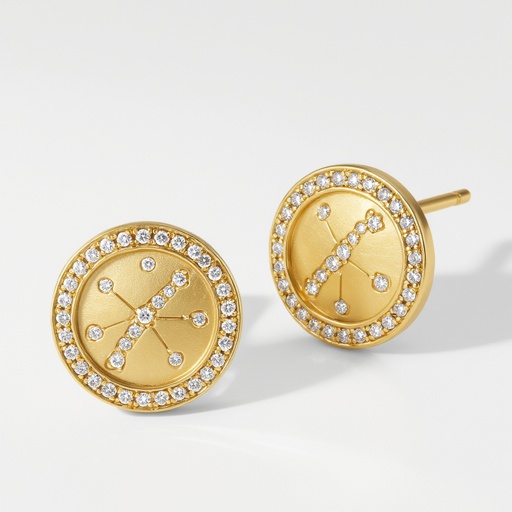 Небольшие золотые матовые серьги в виде созвездия сириус