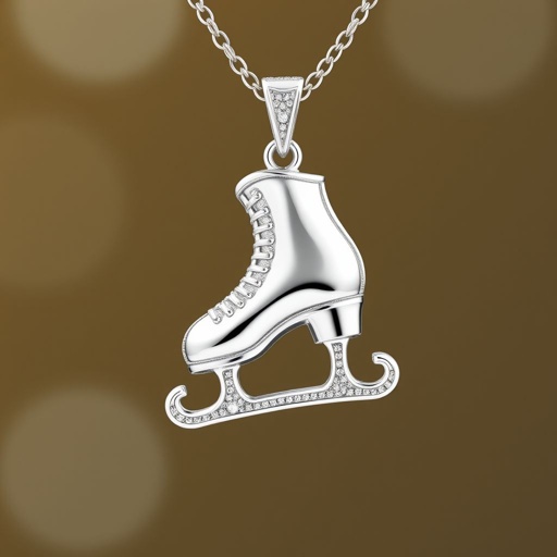 Silver Pendant shape one ice skate with turquoise stripe inside the low thin part blade