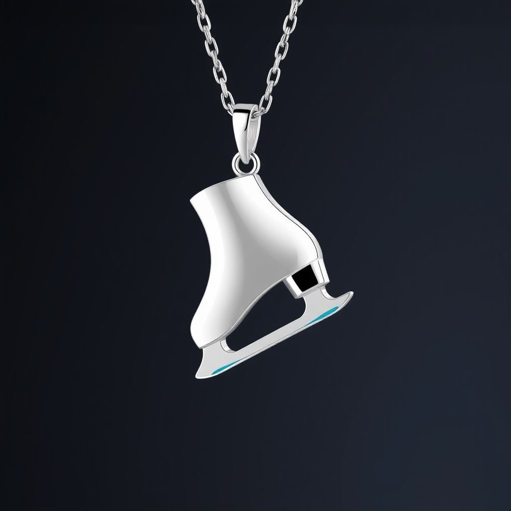 Pendant silver with stylized ice figure skating single skate . Remove boots and leave only lowest part of skates. Add turquoise