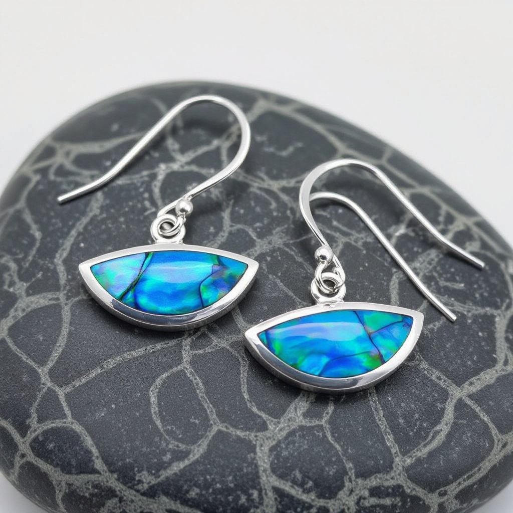 Серьги серебряные в виде бирюзового с переливами половины крыла бабочки из перламутра 