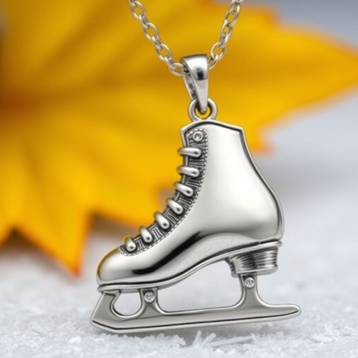 Silver Pendant shape one ice skate with turquoise stripe inside the low thin part blade