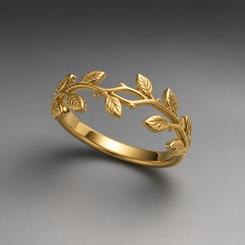 A nature women's ring made of gold
using the attached image as a visual reference, create A nature women's ring made of gold. photorealistic, just the design no text