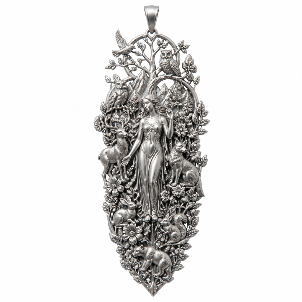 A art deco women's pendant made of silver suitable for festival. An extraordinary excellent beautiful and delicate, super modern pendant with all the elements of nature, with all the animals, with all the plants and with all the flowers of the forest of the mountains, without stones, without background only the pendant, all the animals, plants, trees, flowers, women to be like statues.
photorealistic jewelry design, A art deco women's pendant made of silver suitable for festival. An extraordinary excellent beautiful and delicate, super modern pendant with all the elements of nature, with all the animals, with all the plants and with all the flowers of the forest of the mountains, without stones, without background only the pendant, all the animals, plants, trees, flowers, women to be like statues., art_deco style, just the design no text