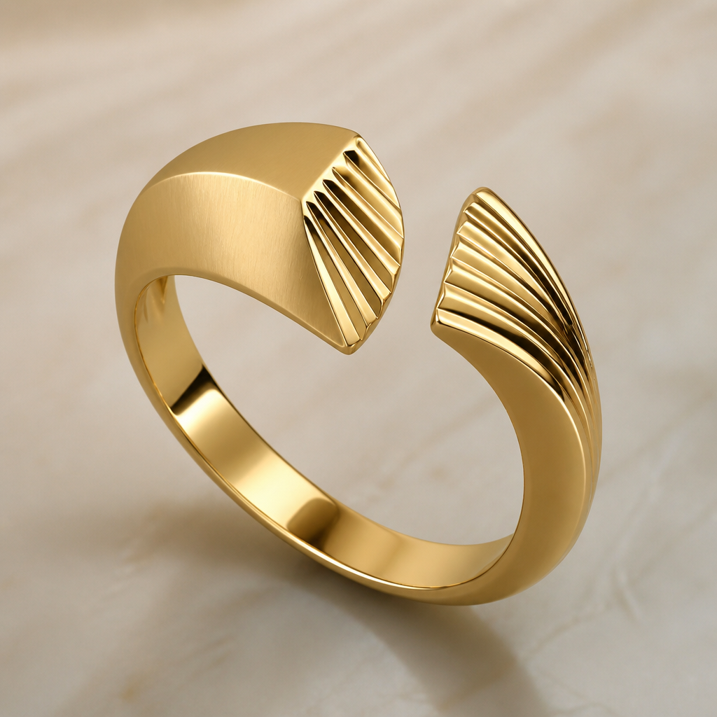 A modern women's ring made of gold. do it like monaco women's rings style
photorealistic jewelry design, A modern women's ring made of gold. do it like monaco women's rings style, modern style, just the design no text