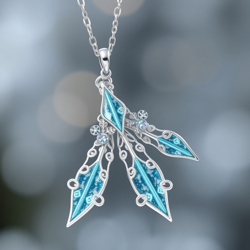 Silver pendant in the shape of ice skating blades with a turquoise stripe within the blade